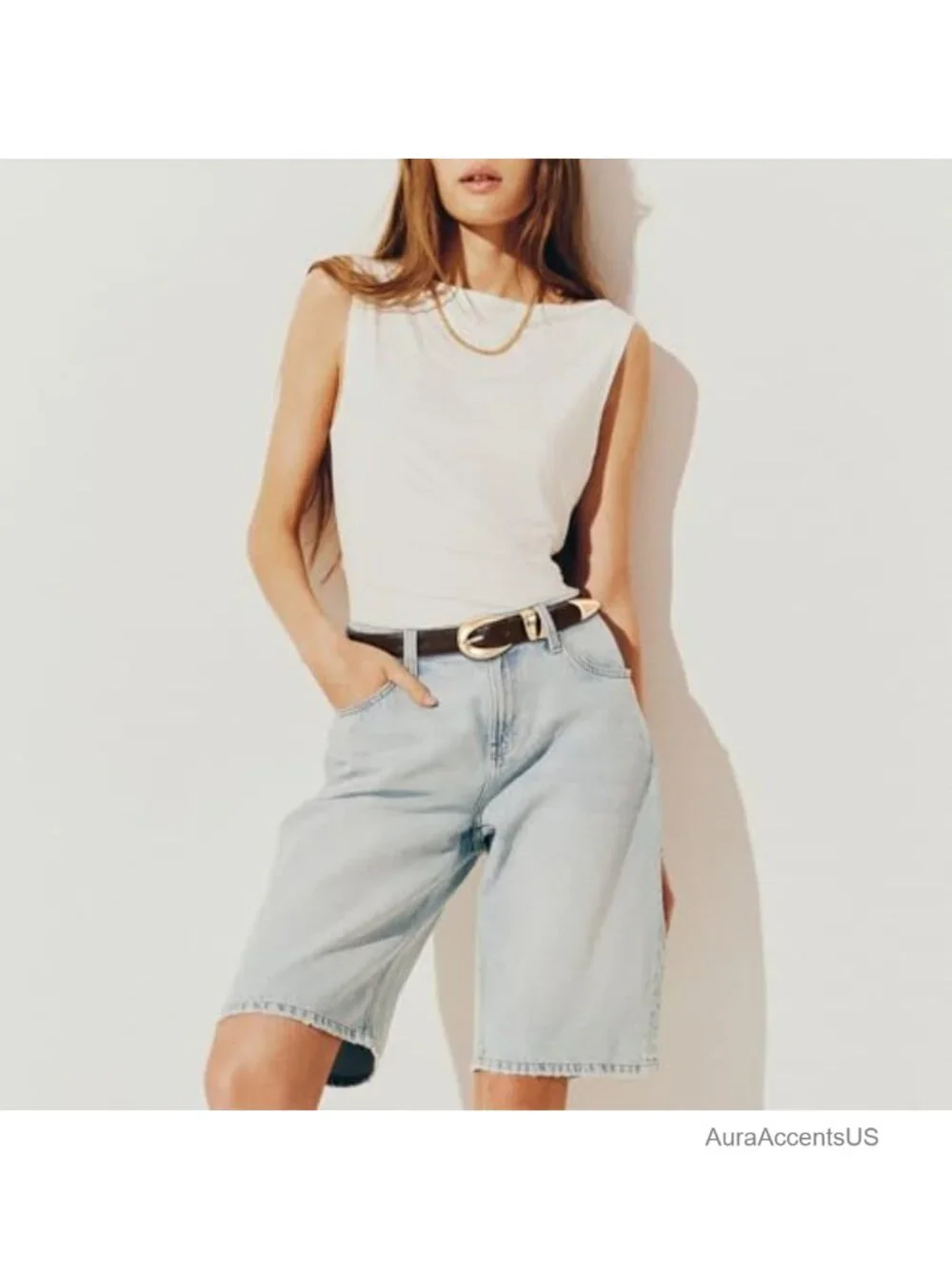 Faux Leather Belt with Gold Buckle – Retro Croc Texture, Durable, Versatile for